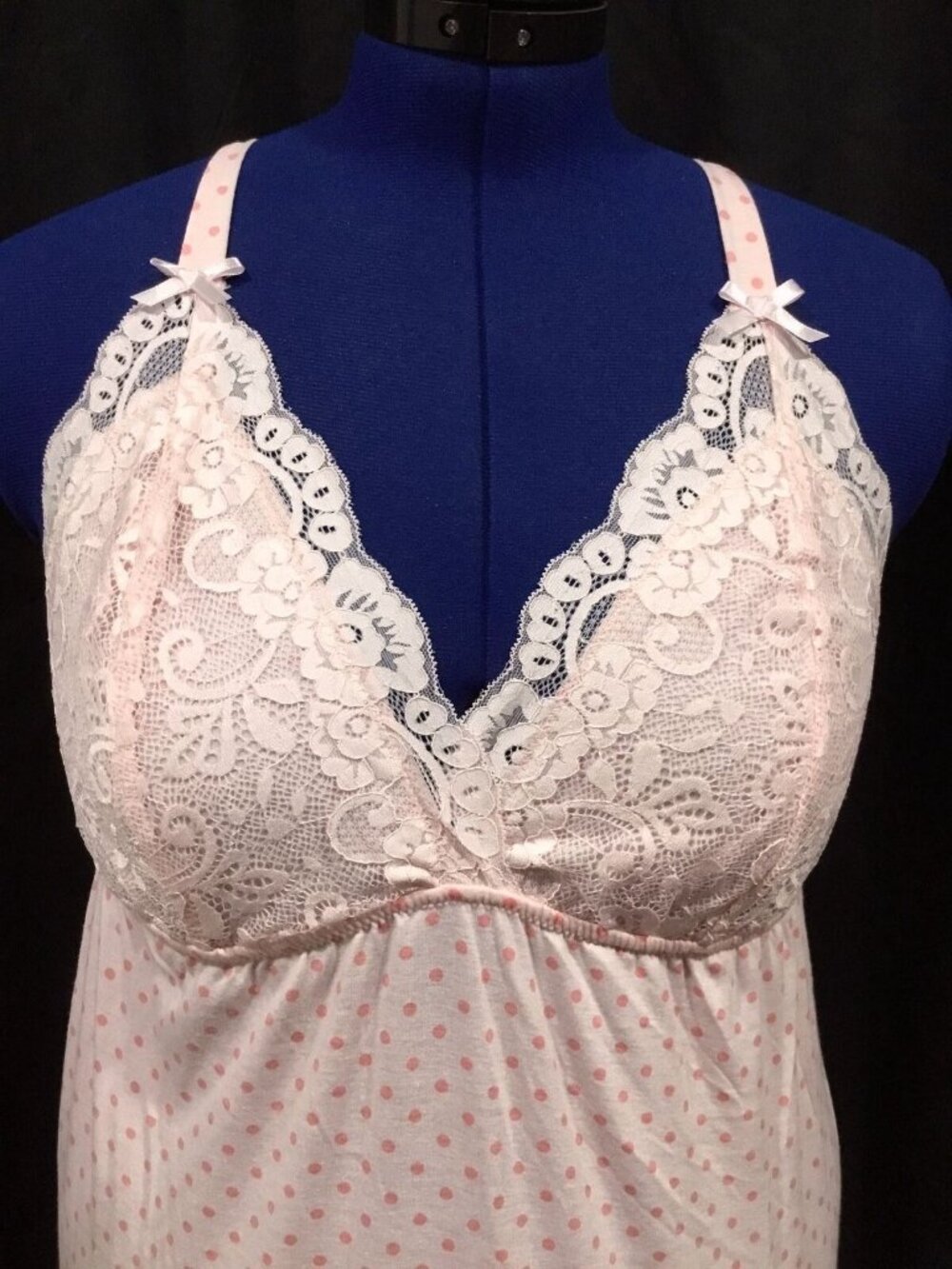 Flora Nikrooz Chemise Coquette Womens S Pink Lace Polka Dot Baby Doll Fairycore - Picture 5 of 9